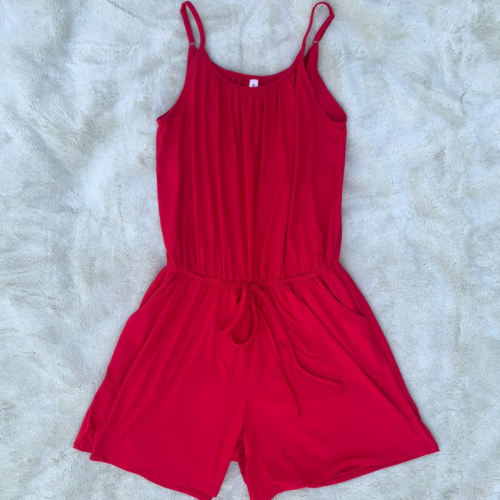 New without tags Zenana Outfitters red spaghetti strap romper XL